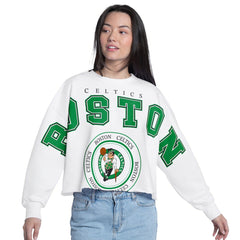 Boston Celtics G-III 4Her by Carl Banks Women's Bleachers Cropped French Terry Sweatshirt - White shop