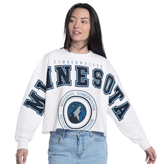 Minnesota Timberwolves G-III 4Her by Carl Banks Women's Bleachers Cropped French Terry Sweatshirt - White sale