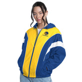 Golden State Warriors G-III 4Her by Carl Banks Women's Quarterback Lightweight Oversized Full-Zip Jacket sale - Royal/Gold on sale