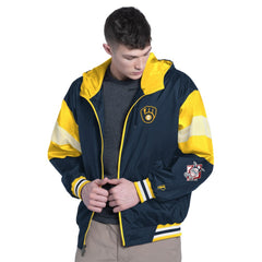 Milwaukee Brewers Pro Player Legacy Lightweight Full-Zip Hooded Jacket Navy/Gold
