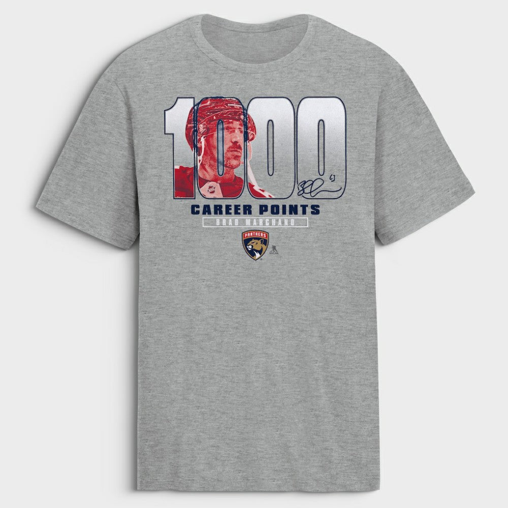 Brad Marchand Florida Panthers 1,000 Career Points Legacy T-Shirt - Gray T-shirts