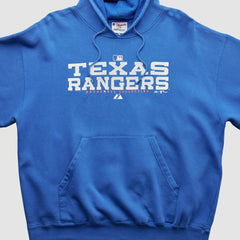 Texas Rangers Majestic 2000s Hooded Pullover Sweatshirt Blue Vintage