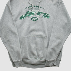 New York Jets NFL 2000s Hooded Pullover Sweatshirt - Heather Gray Vintage for sale
