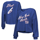 Jaxson Dart New York Giants Majestic Threads Women's Script Name & Number Long Sleeve T-Shirt - Royal discount