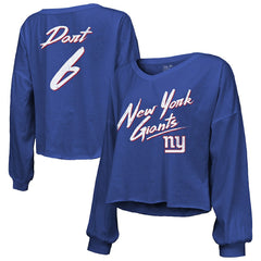Jaxson Dart New York Giants Majestic Threads Women's Script Name & Number Long Sleeve T-Shirt - Royal discount