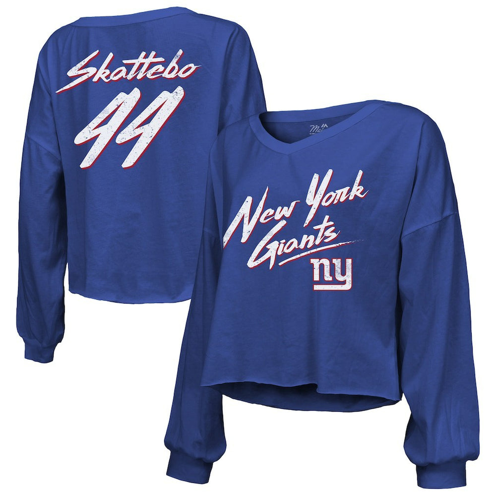 Cam Skattebo New York Giants Majestic Threads Women's Script Name & Number Long Sleeve T-Shirt - Royal cheap