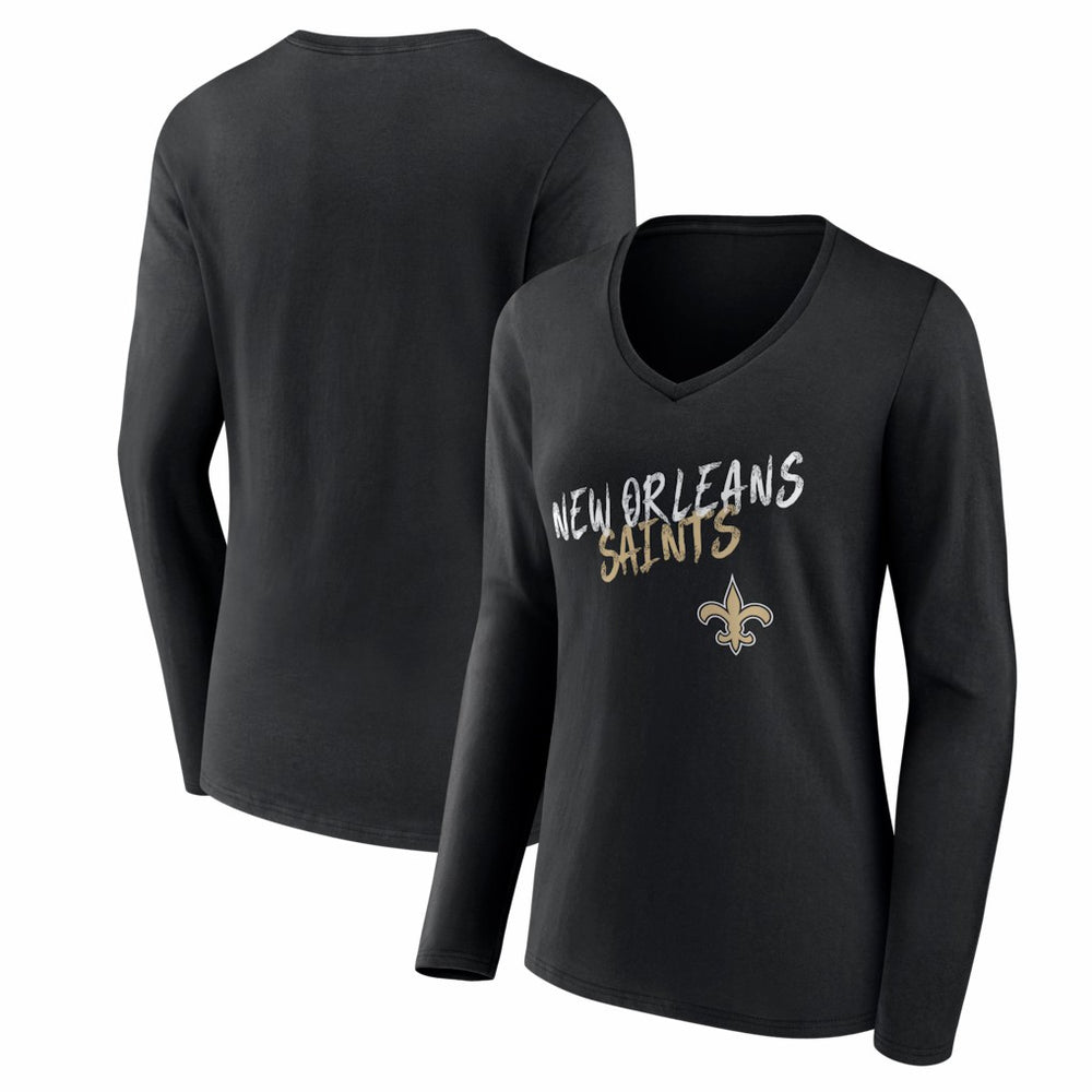 New Orleans Saints Women's Hustle Long Sleeve V-Neck T-Shirt - Black outlet