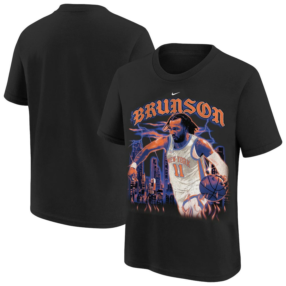 Jalen Brunson New York Knicks Youth City Edition Player T-Shirt - Black for sale