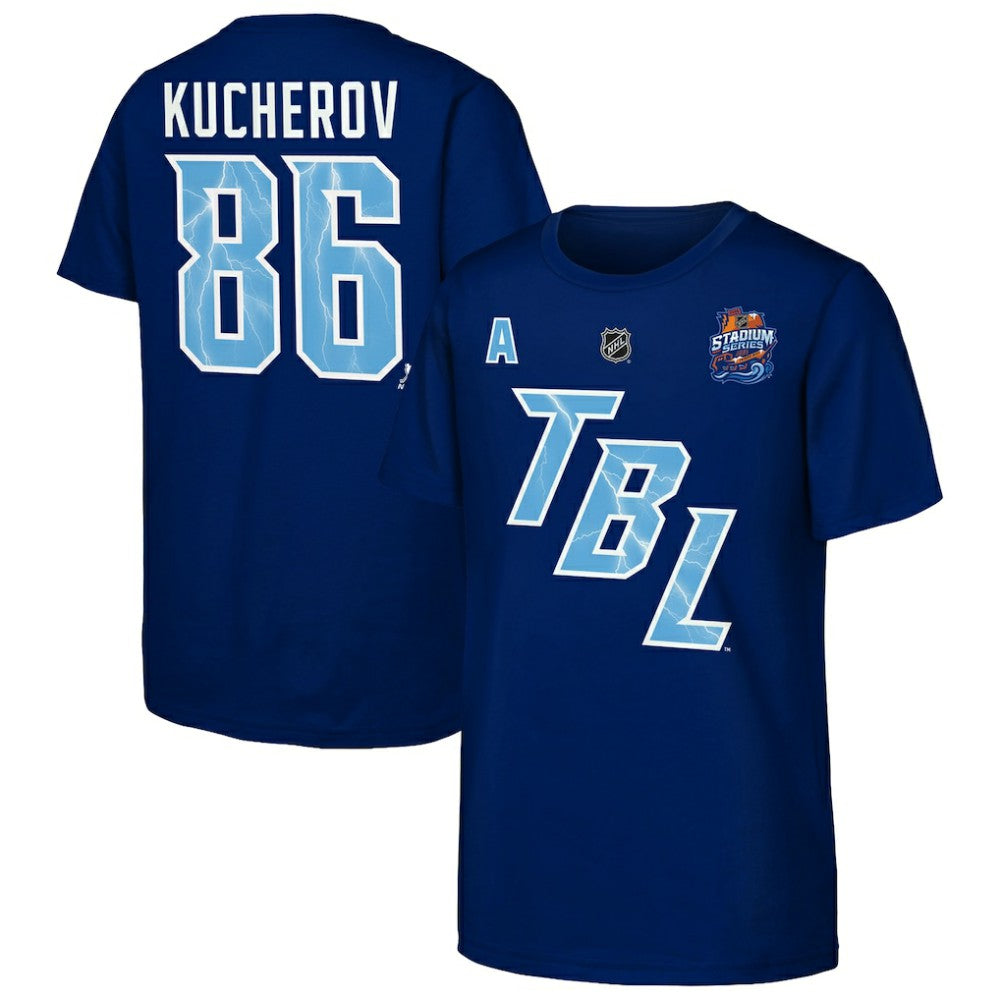 Nikita Kucherov Tampa Bay Lightning Fanatics Youth Alternate Captain 2026 Stadium Series T-Shirt - Blue T-shirts
