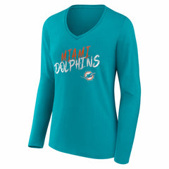Miami Dolphins Women's Hustle Long Sleeve V-Neck T-Shirt - Aqua outlet