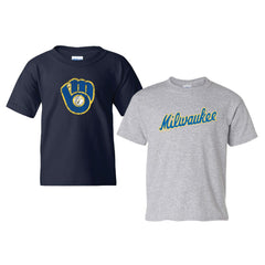 Milwaukee Brewers Soft as a Grape Youth Cooperstown 2-Pack T-Shirt Set Navy/Gray