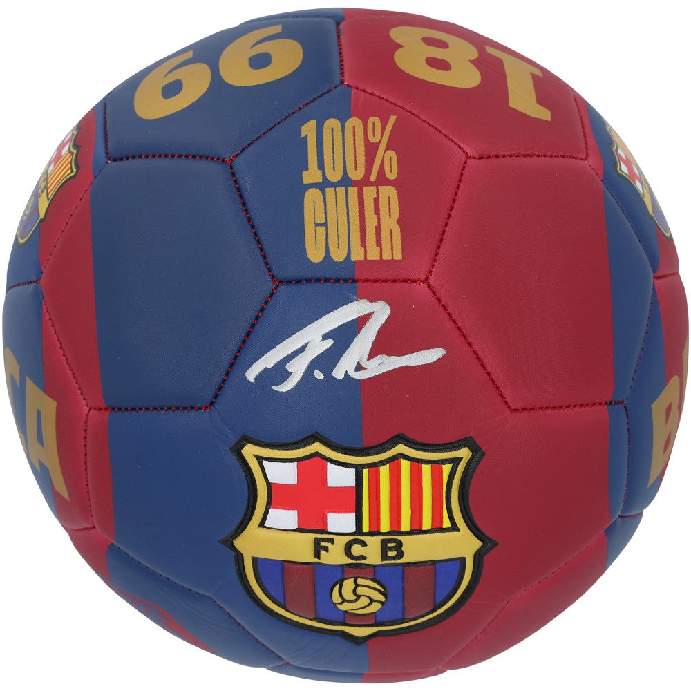 Fermin López Barcelona Autographed Red/Blue Logo Soccer Ball