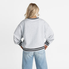 Baltimore Ravens Gameday Couture Women's Oversized Gridiron Drive Ringer Stripe Sweatshirt - Ash/Black outlet