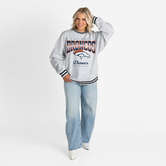 Denver Broncos Gameday Couture Women's Oversized Gridiron Drive Ringer Stripe Sweatshirt - Ash/Black online