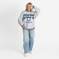 Indianapolis Colts Gameday Couture Women's Oversized Gridiron Drive Ringer Stripe Sweatshirt - Ash/Black cheap