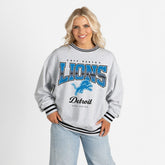 Detroit Lions Gameday Couture Women's Oversized Gridiron Drive Ringer Stripe Sweatshirt - Ash/Black cheap