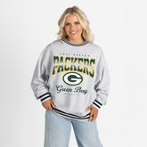 Green Bay Packers Gameday Couture Women's Oversized Gridiron Drive Ringer Stripe Sweatshirt - Ash/Black discount
