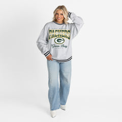 Green Bay Packers Gameday Couture Women's Oversized Gridiron Drive Ringer Stripe Sweatshirt - Ash/Black discount