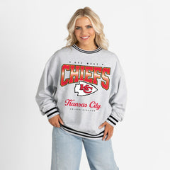 Kansas City Chiefs Gameday Couture Women's Oversized Gridiron Drive Ringer Stripe Sweatshirt - Ash/Black cheap