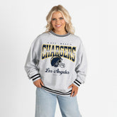 Los Angeles Chargers Gameday Couture Women's Oversized Gridiron Drive Ringer Stripe Sweatshirt - Ash/Black online