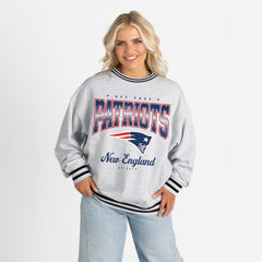 New England Patriots Gameday Couture Women's Oversized Gridiron Drive Ringer Stripe Sweatshirt - Ash/Black outlet