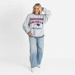 New England Patriots Gameday Couture Women's Oversized Gridiron Drive Ringer Stripe Sweatshirt - Ash/Black outlet