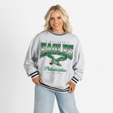 Philadelphia Eagles Gameday Couture Women's Oversized Gridiron Drive Ringer Stripe Sweatshirt - Ash/Black discount