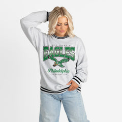 Philadelphia Eagles Gameday Couture Women's Oversized Gridiron Drive Ringer Stripe Sweatshirt - Ash/Black discount