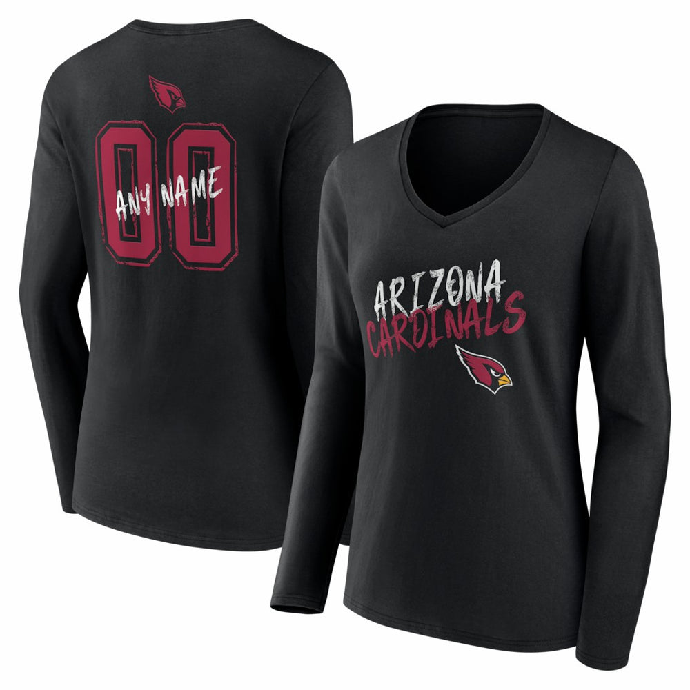 Arizona Cardinals Women's Hustle Personalized Name & Number Long Sleeve V-Neck T-Shirt - Black sale