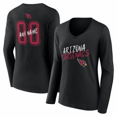 Arizona Cardinals Women's Hustle Personalized Name & Number Long Sleeve V-Neck T-Shirt - Black sale