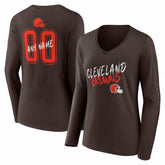 Cleveland Browns Women's Hustle Personalized Name & Number Long Sleeve V-Neck T-Shirt - Brown for sale