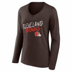 Cleveland Browns Women's Hustle Personalized Name & Number Long Sleeve V-Neck T-Shirt - Brown for sale