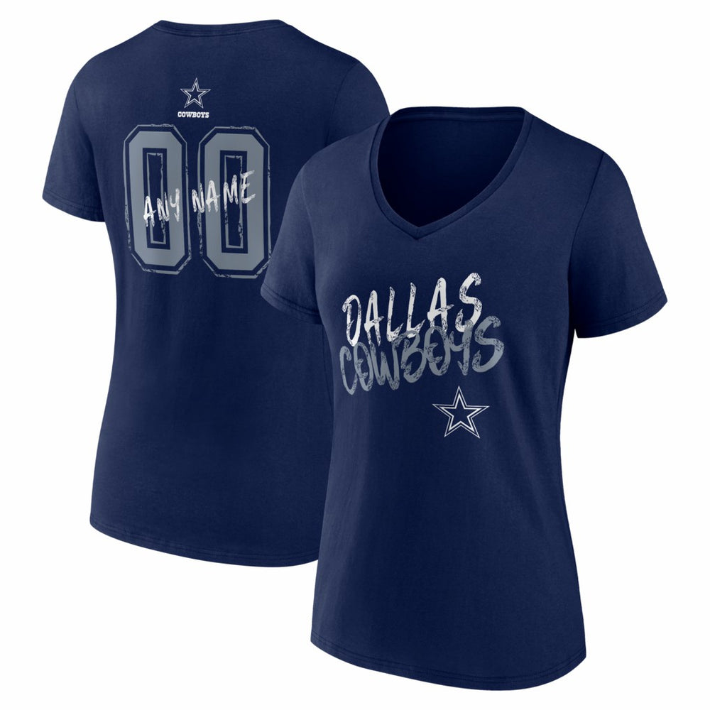 Dallas Cowboys Women's Hustle Personalized Name & Number V-Neck T-Shirt - Navy for sale