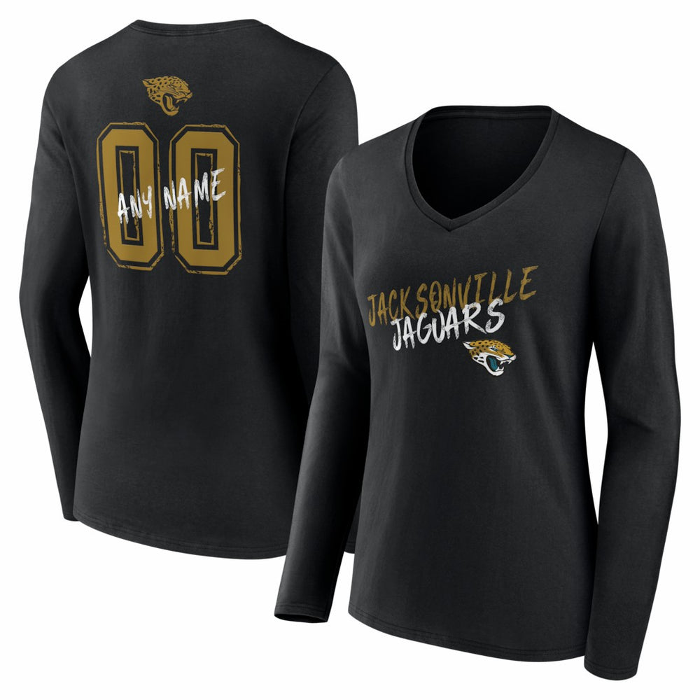 Jacksonville Jaguars Women's Hustle Personalized Name & Number Long Sleeve V-Neck T-Shirt - Black cheap