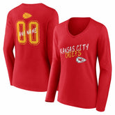 Kansas City Chiefs Women's Hustle Personalized Name & Number Long Sleeve V-Neck T-Shirt - Red online