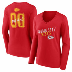 Kansas City Chiefs Women's Hustle Personalized Name & Number Long Sleeve V-Neck T-Shirt - Red online