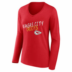 Kansas City Chiefs Women's Hustle Personalized Name & Number Long Sleeve V-Neck T-Shirt - Red online