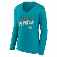 Miami Dolphins Women's Hustle Personalized Name & Number Long Sleeve V-Neck T-Shirt - Aqua discount