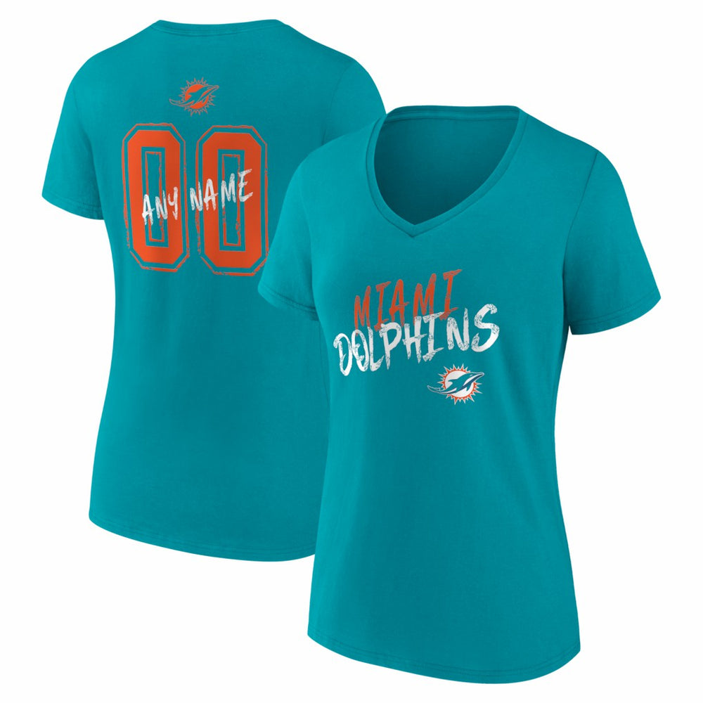 Miami Dolphins Women's Hustle Personalized Name & Number V-Neck T-Shirt - Aqua sale