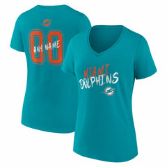Miami Dolphins Women's Hustle Personalized Name & Number V-Neck T-Shirt - Aqua sale