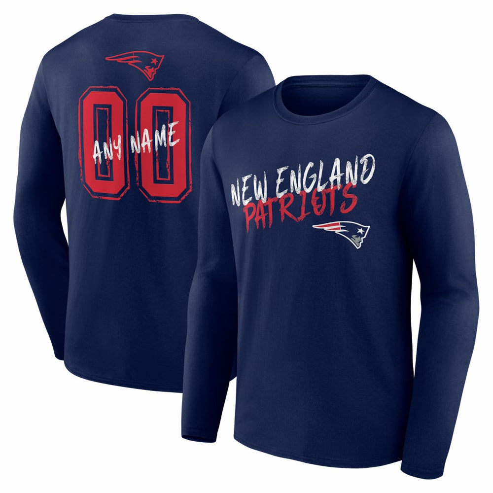 New England Patriots Hustle Personalized Name & Number Long Sleeve T-Shirt - Navy on sale