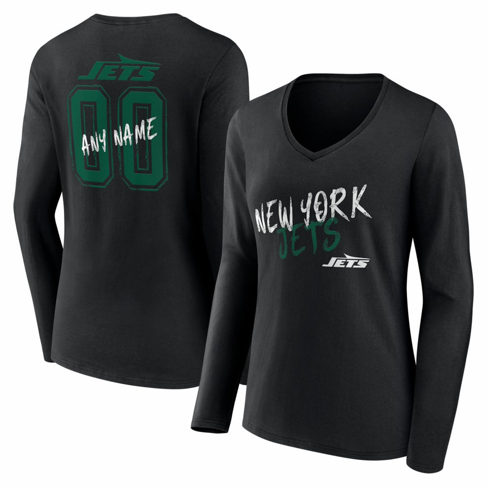 New York Jets Women's Hustle Personalized Name & Number Long Sleeve V-Neck T-Shirt - Black online