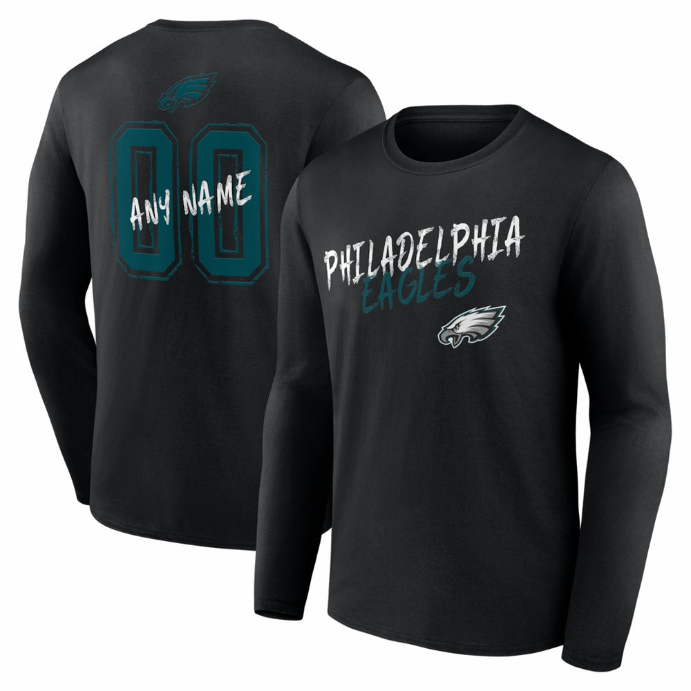 Philadelphia Eagles Hustle Personalized Name & Number Long Sleeve T-Shirt - Black for sale