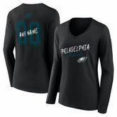 Philadelphia Eagles Women's Hustle Personalized Name & Number Long Sleeve V-Neck T-Shirt - Black cheap