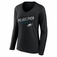 Philadelphia Eagles Women's Hustle Personalized Name & Number Long Sleeve V-Neck T-Shirt - Black cheap