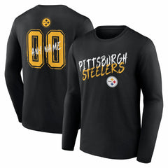 Pittsburgh Steelers Hustle Personalized Name & Number Long Sleeve T-Shirt - Black discount