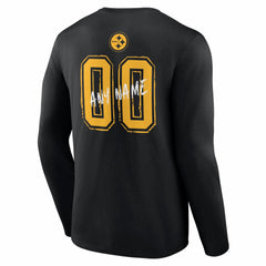 Pittsburgh Steelers Hustle Personalized Name & Number Long Sleeve T-Shirt - Black discount