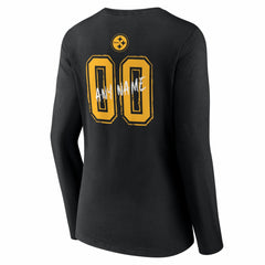 Pittsburgh Steelers Women's Hustle Personalized Name & Number Long Sleeve V-Neck T-Shirt - Black outlet