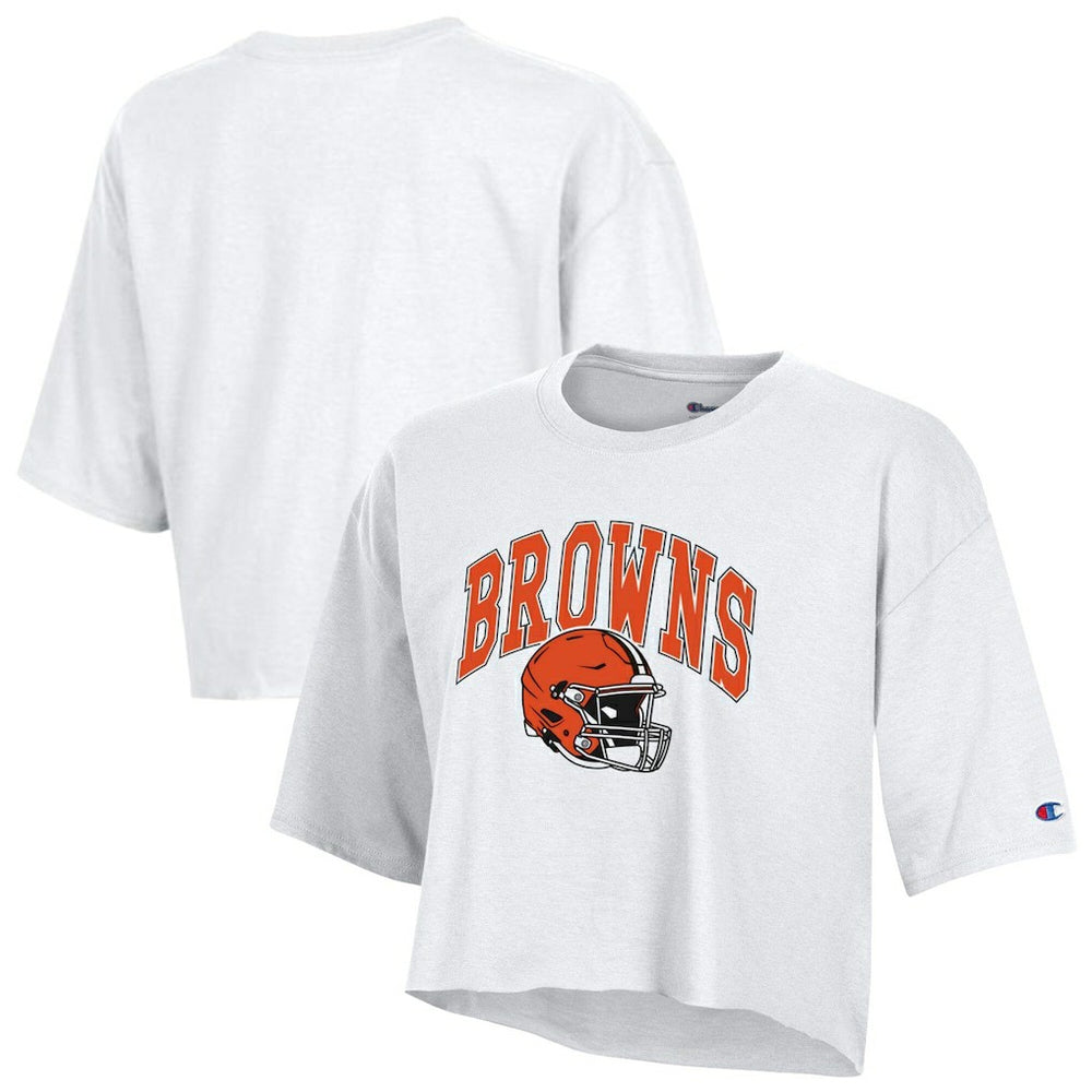 Cleveland Browns Champion Women's Boyfriend Cropped T-Shirt - White on sale