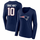 Drake Maye New England Patriots Women's Nickname V-Neck Long Sleeve T-Shirt - Navy discount